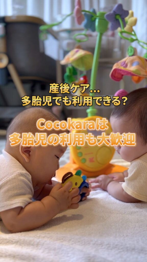 2人の赤ちゃんが向かい合って遊ぶ様子